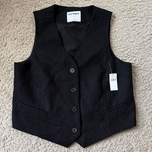 Old Navy Women's Classic Black Button-Up Linen Vest NWT